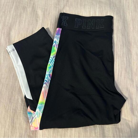 PINK Victoria's Secret Black Cropped Leggings with Colorful Side - Picture 5 of 5